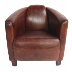 Fauteuil Club, modèle Silverstone, en cuir brun
