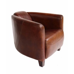 Fauteuil Club, modèle Silverstone, en cuir brun