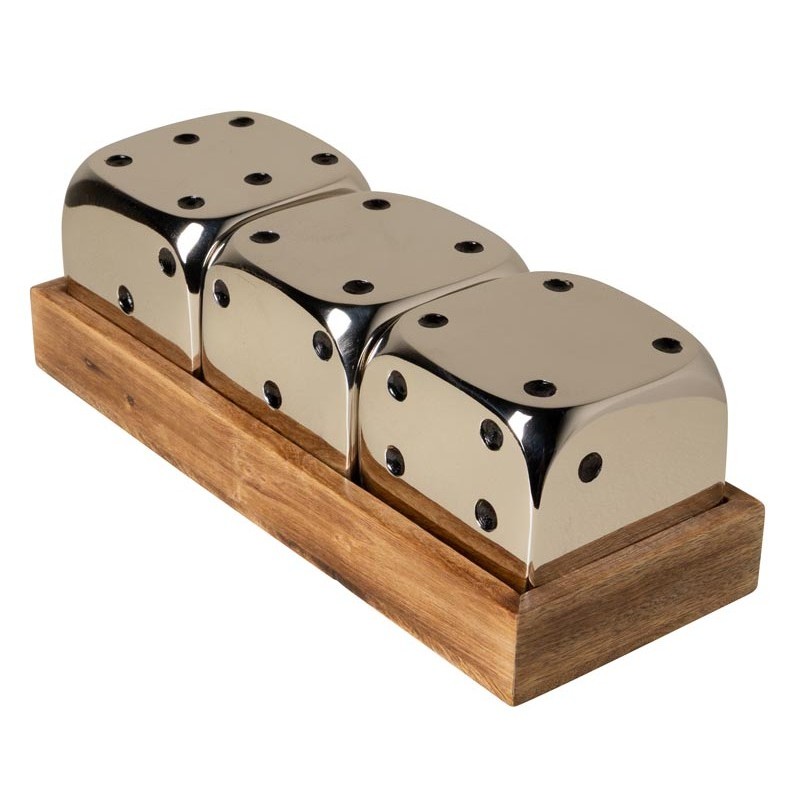 Lot de 3 grands dés décoratifs en aluminium