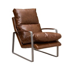 Fauteuil Homy en métal et cuir brun