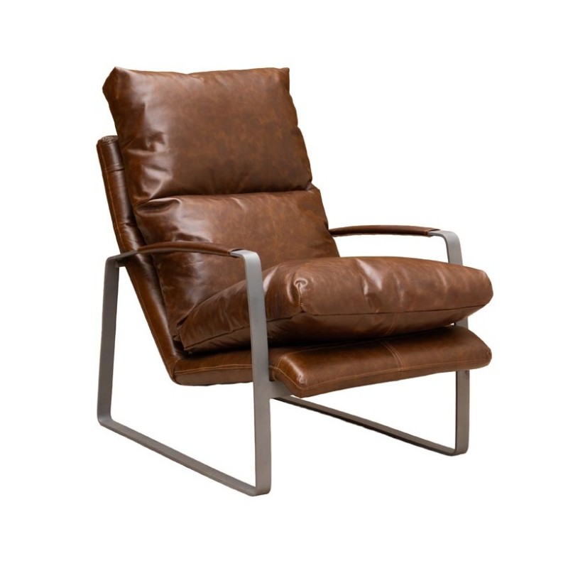Fauteuil Homy en métal et cuir brun