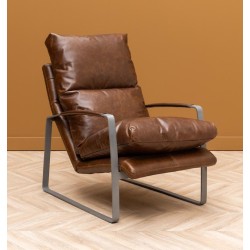 Fauteuil Homy en métal et cuir brun