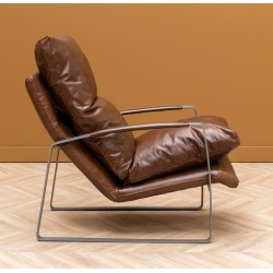 Fauteuil Homy en métal et cuir brun