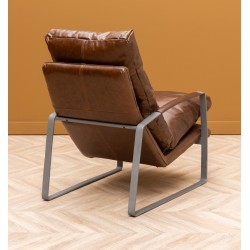 Fauteuil Homy en métal et cuir brun