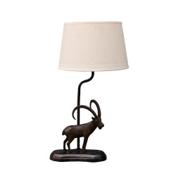 Lampe Bouquetin en laiton et abat-jour en lin