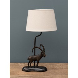 Lampe Bouquetin en laiton et abat-jour en lin