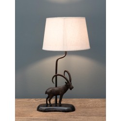 Lampe Bouquetin en laiton et abat-jour en lin