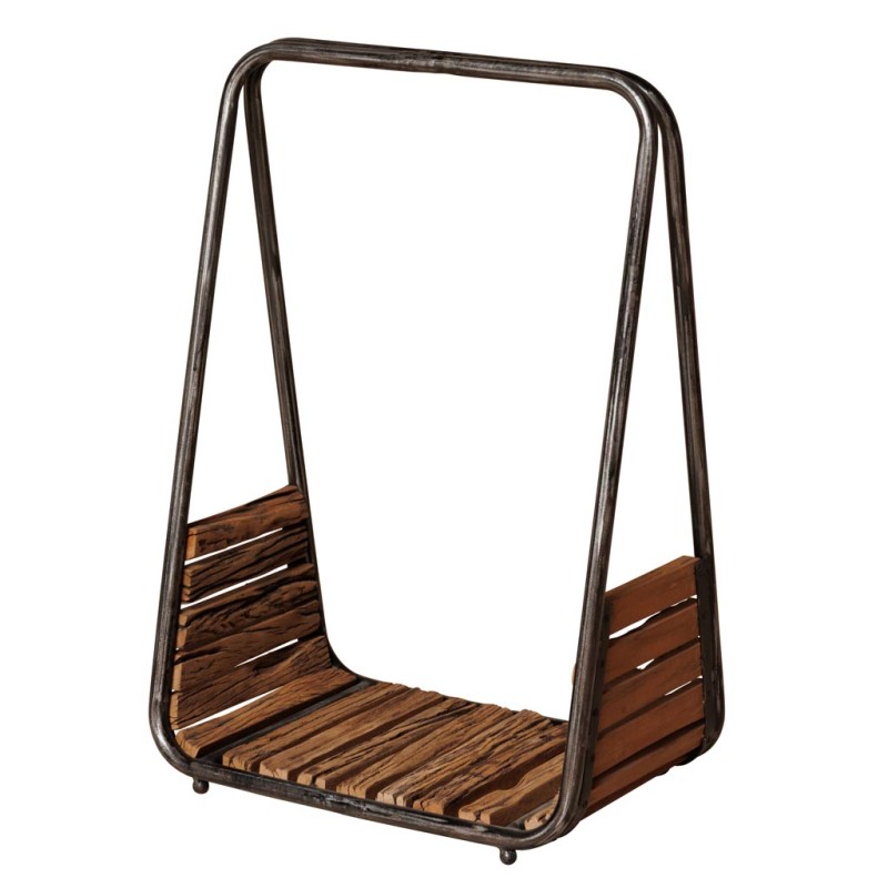 Porte-bûches Cheyenne en métal et bois recyclé