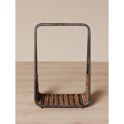 Porte-bûches Cheyenne en métal et bois recyclé