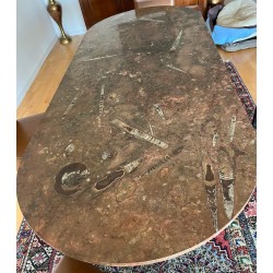 Table de boucher en fer forgé, plateau marbre