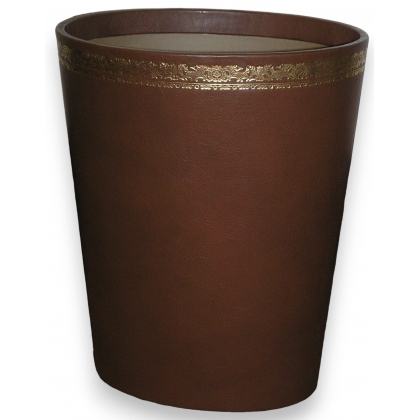 Corbeille à papier ovale en cuir brun