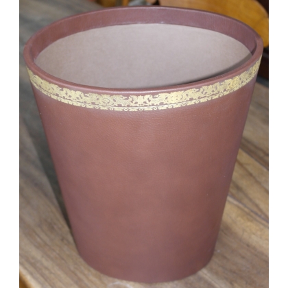 Corbeille à papier ovale en cuir brun