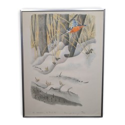 Gravure "Martin-pécheur" signée COSENDAY