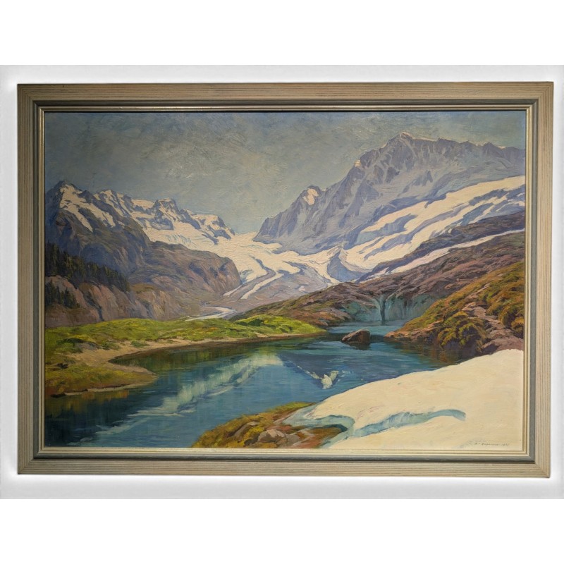 Tableau "Glacier d'Aletsch" signé H.-E. HUGUENIN