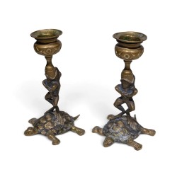 Paire de bougeoirs Grenouille et tortue