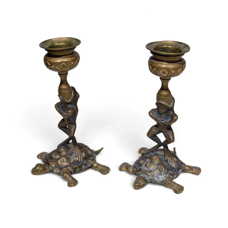 Paire de bougeoirs Grenouille et tortue