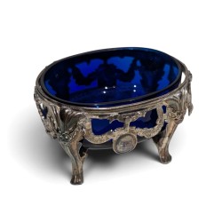 Salière en argent et coupelle en verre cobalt