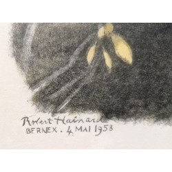 Xylographie "Chevêche et pie" par Robert HAINARD