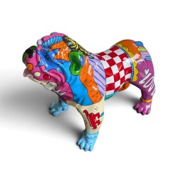 Bouledogue anglais en résine décor Pop Art
