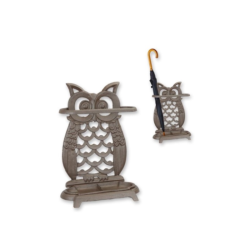 Porte-parapluies Hibou en fonte brune