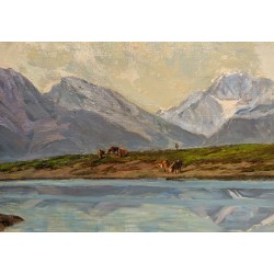 Tableau "Bettmersee" signé H.-E. HUGUENIN