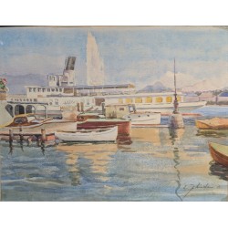 Aquarelle "Port de Genève" signée E. ZBINDEN 45