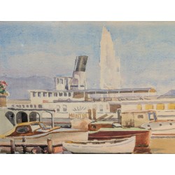 Aquarelle "Port de Genève" signée E. ZBINDEN 45