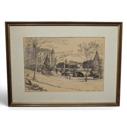 Gravure "Jardin de St-Jean" signée J. MÉGARD 1907