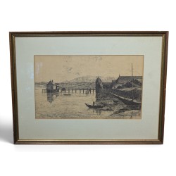 Gravure "Ancien Port au bois" signée J. MÉGARD 97