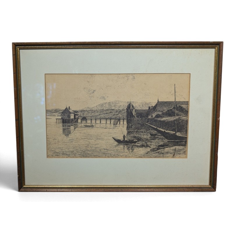 Gravure "Ancien Port au bois" signée J. MÉGARD 97