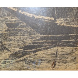 Gravure "Ancien Port au bois" signée J. MÉGARD 97