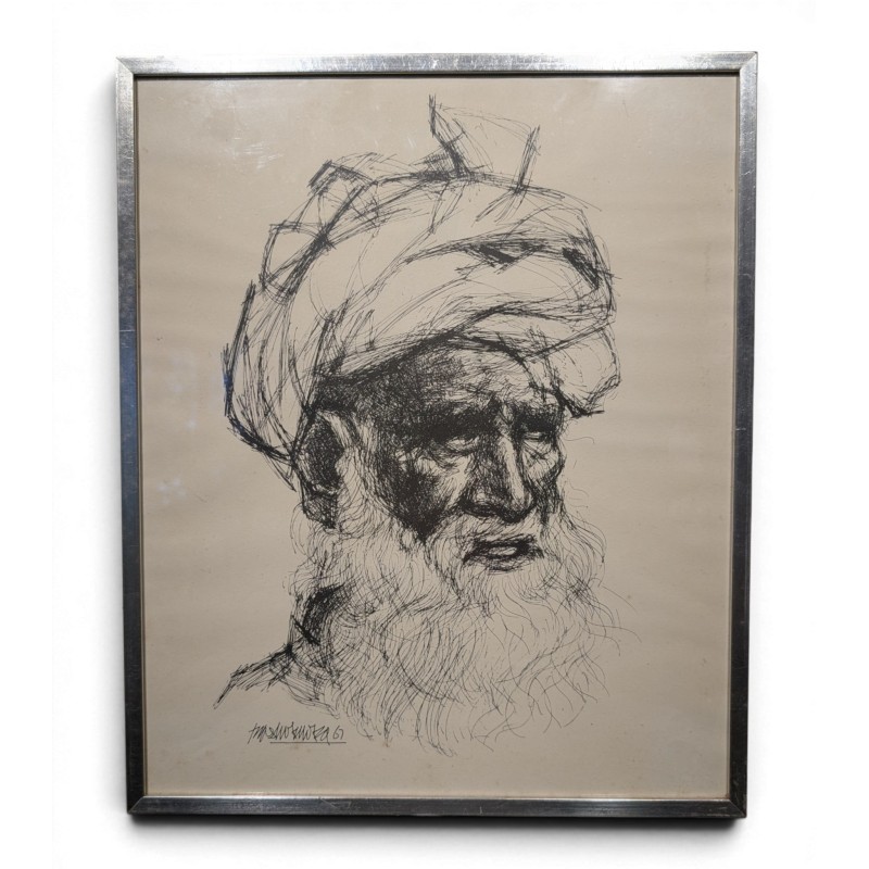 Gravure "Vieillard" signée Bashir MIRZA 67