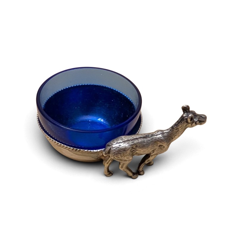 Salière Biche en argent 800, intérieur cobalt