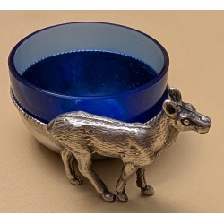 Salière Biche en argent 800, intérieur cobalt
