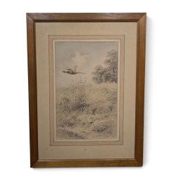 Dessin "Faisan et lapin" signé X DE PORET