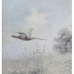 Dessin "Faisan et lapin" signé X DE PORET