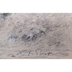 Dessin "Faisan et lapin" signé X DE PORET