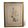 Dessin "Dame et son chien" signé X DE PORET 55
