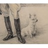 Dessin "Dame et son chien" signé X DE PORET 55