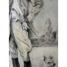 Dessin "Dame et son chien" signé X DE PORET 55