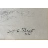 Dessin "Dame et son chien" signé X DE PORET 55
