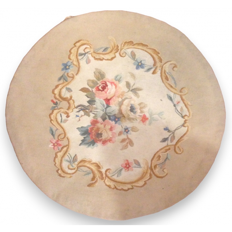 Tapisserie Aubusson ronde "fleurs"