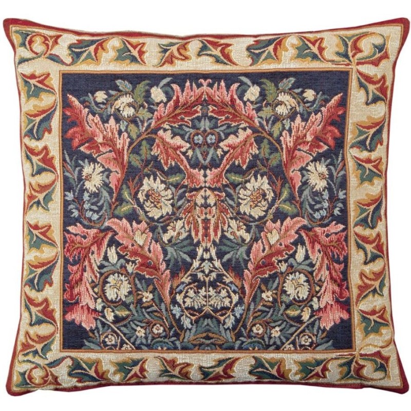 Coussin "Corinthe rouge" sur fond bleu