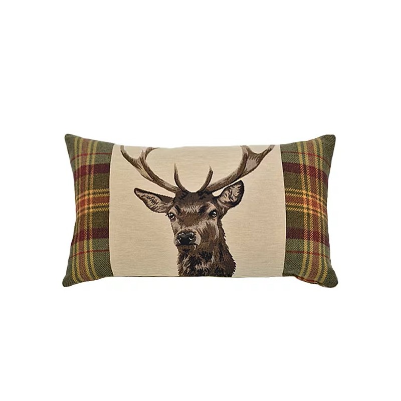 Coussin allongé "Cerf et tartan"