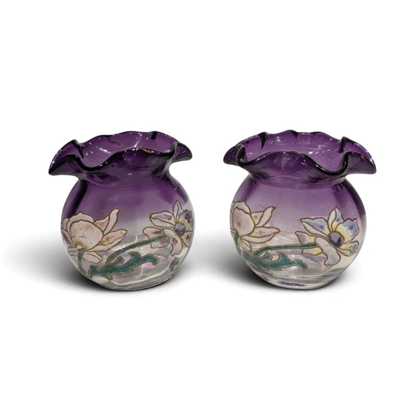 Paire de petit vase LEGRAS en verre émaillé