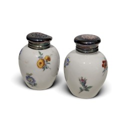 Paire de salières en porcelaine et argent 925