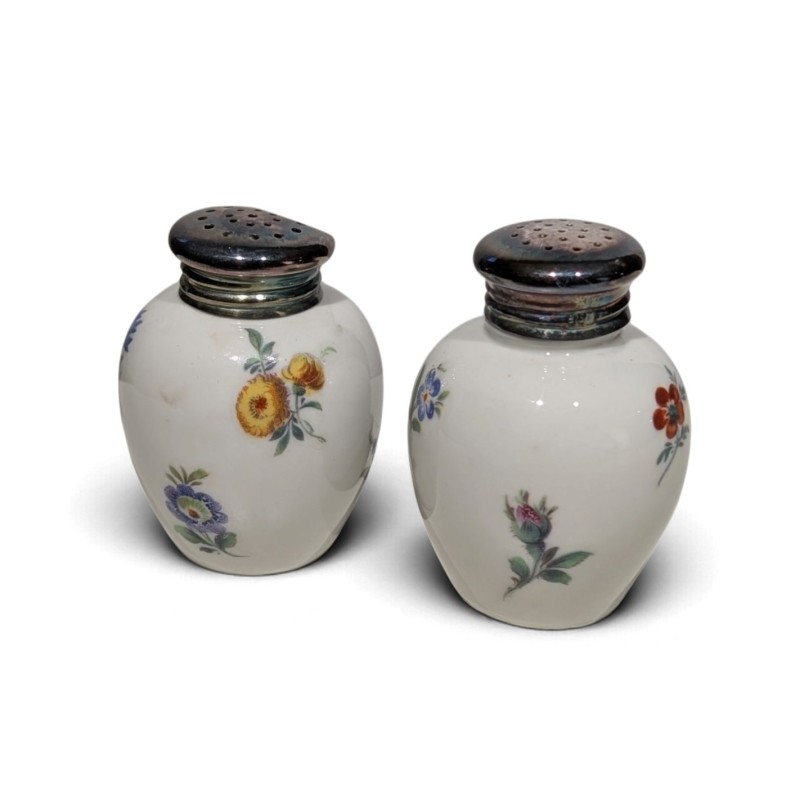 Paire de salières en porcelaine et argent 925