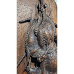 Panoplie Chamois, perdrix et lièvre en noyer