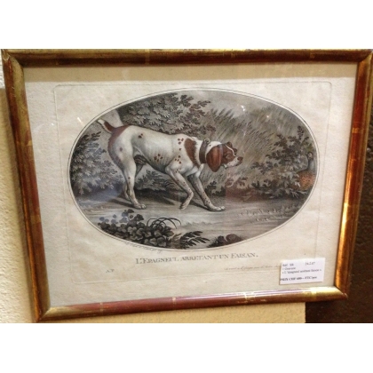 Engraving entitled ‘The Spaniel Pointing a Pheasant’ by Moinat SA – Antiques and decorative items – Engravings, lithographs