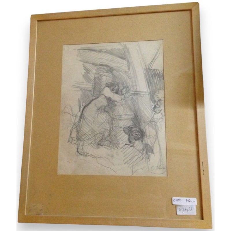  Dessin "Femme au pressoir" signé O. VAUTIER sur  Moinat SA  - Antiquités décoration